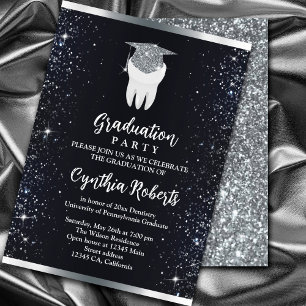 Elegant Black Silver Gnistra Dental Studenten Inbjudningar