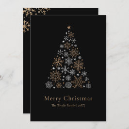 Elegant Black Silver Gold Script Christmas Tree Julkort