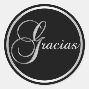 Elegant Black Silver GRACIAS-kuvertförmån Runt Klistermärke