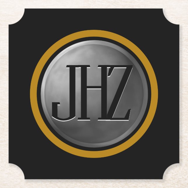 Elegant Black Silver Guld Monogram Underlägg (Framsida)