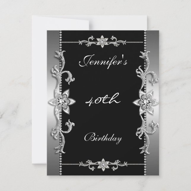 Elegant Black Silver Jewel 40:e Inbjudningar (Framsida)