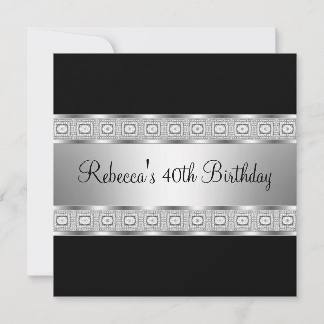 Elegant Black Silver judel 40:e födelsedagen Inbjudningar (Framsida)