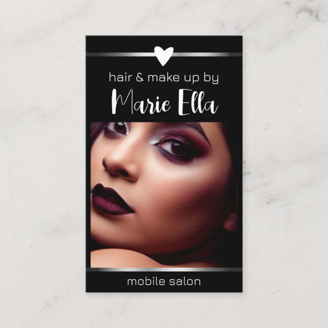 Elegant Black Silver Linjer Photo QR-kodmall Visitkort (Framsida)