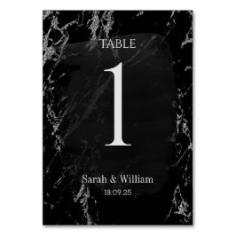 Elegant Black & Silver Marble Bröllop Bordsnummer