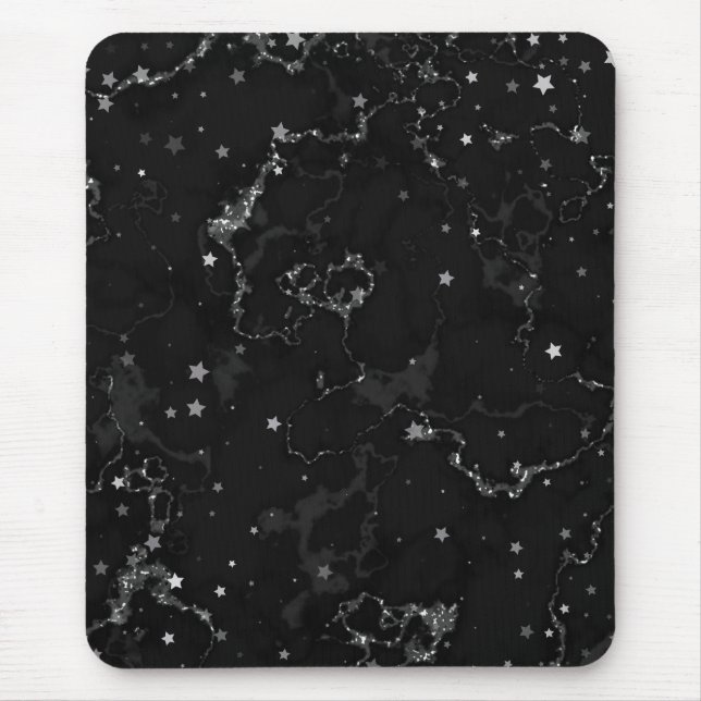 Elegant Black Silver Marble Stars Musmatta (Framsidan)