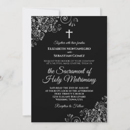 Elegant Black & Silver Modern katolska Bröllop Inbjudningar