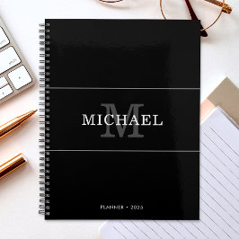 Elegant Black Silver Monogram Namn Personlig