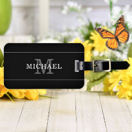 Elegant Black Silver Monogram Namn Personlig Bagagebricka