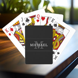 Elegant Black Silver Monogram Namn Personlig Casinokort