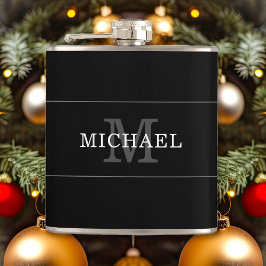 Elegant Black Silver Monogram Namn Personlig Fickplunta