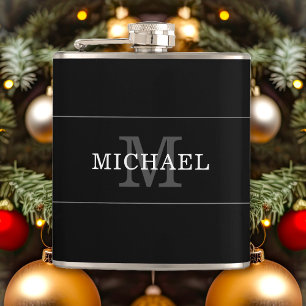 Elegant Black Silver Monogram Namn Personlig Fickplunta