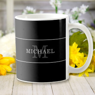 Elegant Black Silver Monogram Namn Personlig Kaffemugg
