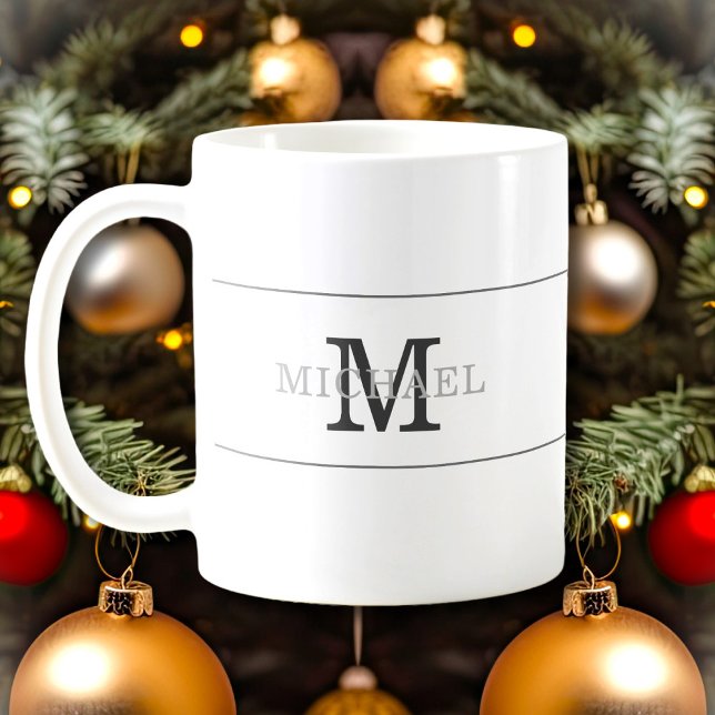 Elegant Black Silver Monogram Namn Personlig Kaffemugg (Skapare uppladdad)