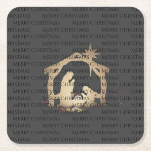Elegant Black Silver Ntivity God jul Underlägg Papper Kvadrat