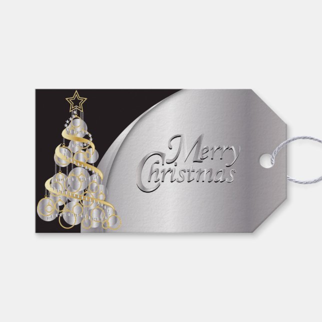 Elegant Black, Silver och Guld jul Presentetikett (Framsidan (Horisontell))