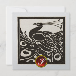 ELEGANT BLACK SILVER PEACOCK,RED RUBY GEM MONOGRAM INBJUDNINGAR