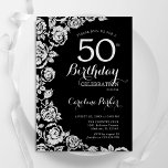 Elegant Black Silver Ro 50:e Födelsedagsfesten Inbjudningar<br><div class="desc">Svarta silver-blommigten 50:e födelsedagsfest inbjudan. Elegantens utformning med ro,  faux silver-folie och typsnitt för typsnitt. Trendig inbjudan-kortets perfekt för en snyggt kvinnlig dag firande. Kan anpassas till vilken ålder som helst. Skrivna Zazzle-inbjudningar eller digital utskrivbar mall för omedelbar nedladdning.</div>