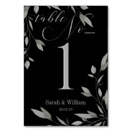 Elegant Black & Silver Script Eucalyptus Löv Bordsnummer