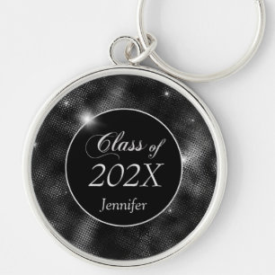 Elegant Black Silver Starshine Studenten Rund Silverfärgad Nyckelring