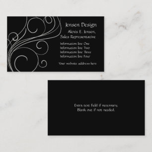 Elegant Black Silver Swirl Visitkort
