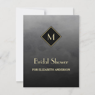 Elegant Black Simple Guld Monogram Möhippa Inbjudningar