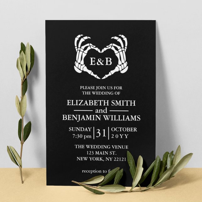 Elegant Black Skeleton Heart Gothic Bröllop Inbjudningar (Elegant Black Skeleton Heart Gothic Wedding Invitation
)