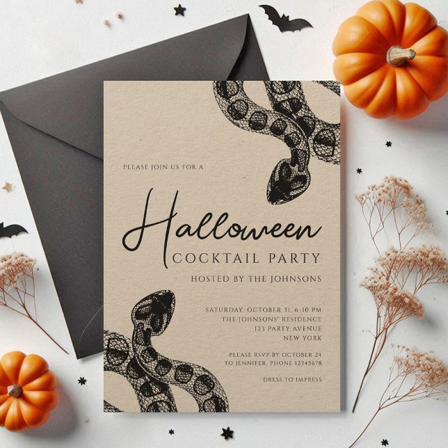 Elegant Black Snakes Cocktail Party Halloween Inbjudningar (Elegant Black Snakes Cocktail Party Halloween Invitation)