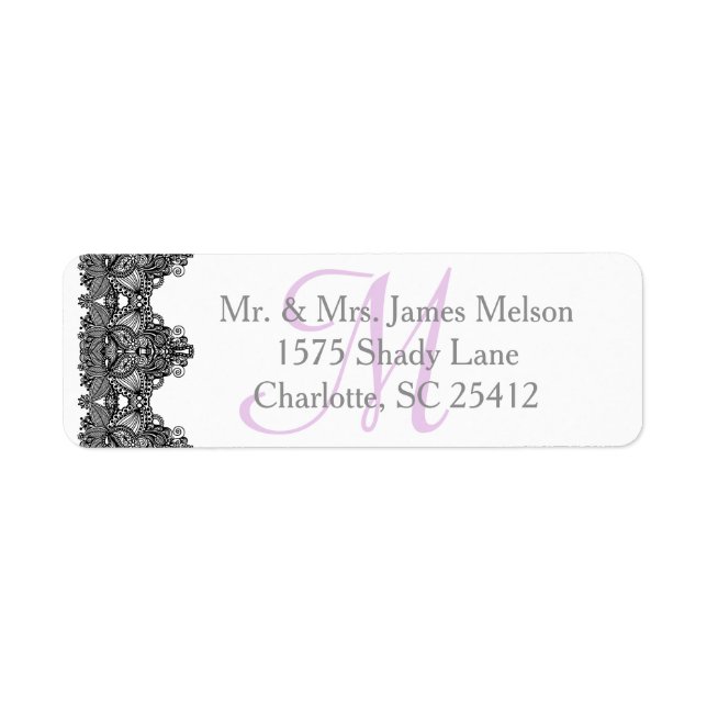 Elegant Black Snöre Monogram Bröllop Suite Returadress Etikett (Framsidan)
