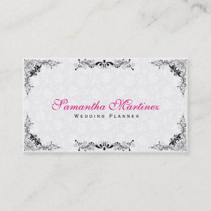 Elegant Black Snöre Ram White Damasks Visitkort