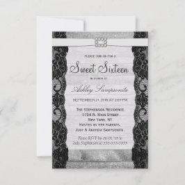 Elegant Black Snöre, Rustic Wood och Diamonds Inbjudningar