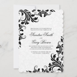 Elegant Black Snöre White Damask Bröllop Inbjudningar