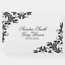 Elegant Black Snöre White Damask Gästböcker