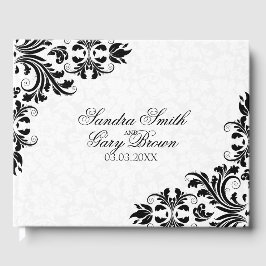 Elegant Black Snöre White Damask Gästböcker