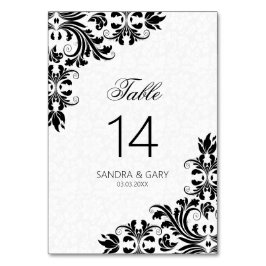 Elegant Black Snöre White Damasks Bordsnummer