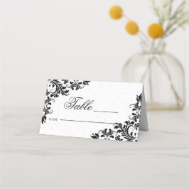 Elegant Black Snöre White Damasks Placeringskort