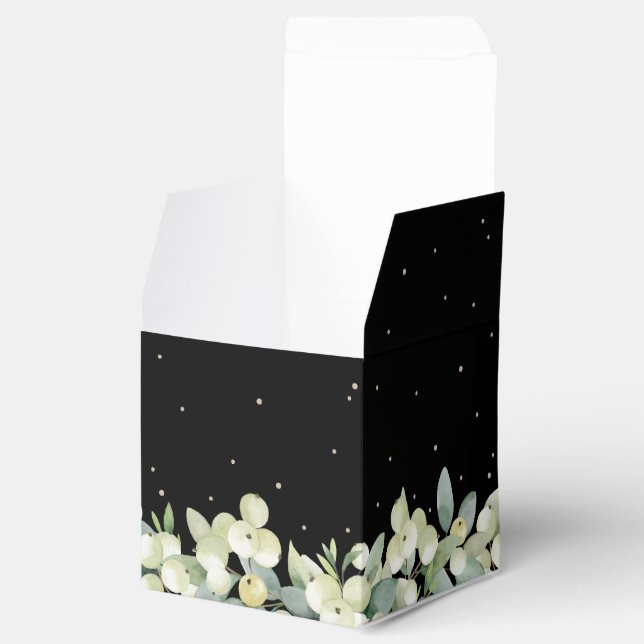 Elegant Black Snowberry+Eucalyptus Winter Wedding Presentaskar (Öppnad)