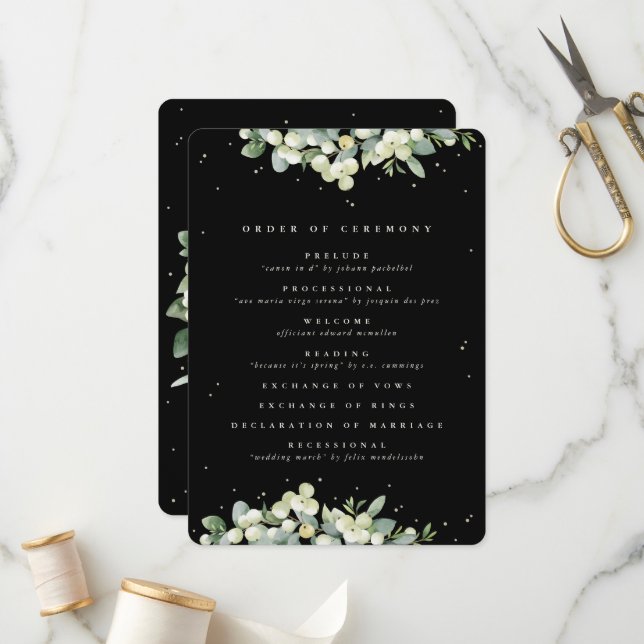 Elegant Black Snowberry+Eucalyptus Winter Wedding Program (Fram/Back In Situ)