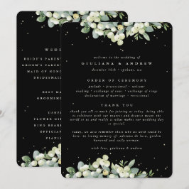 Elegant Black Snowberry+Eucalyptus Winter Wedding Program