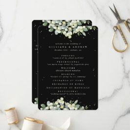 Elegant Black Snowberry+Eucalyptus Winter Wedding Program