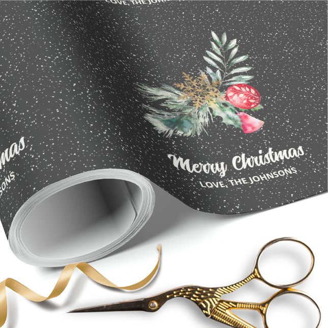 Elegant Black Snowflake Christmas Script Presentpapper (Skapare uppladdad)