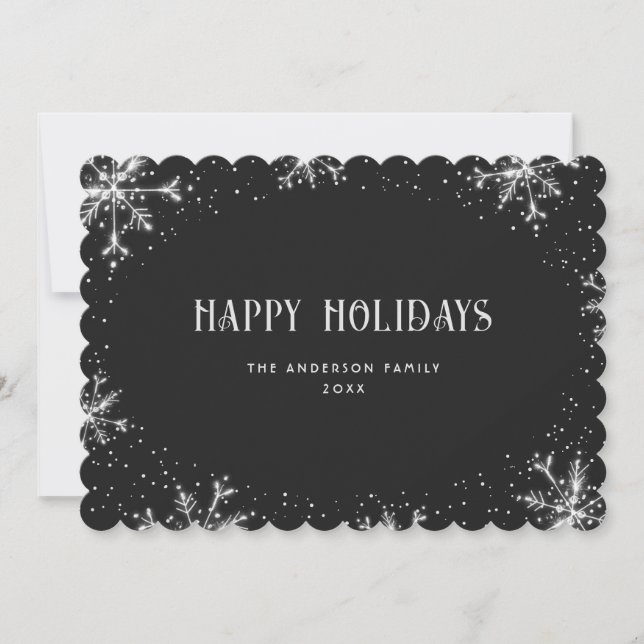 Elegant Black Snowflake Snö Glad helg Card Julkort (Framsida)