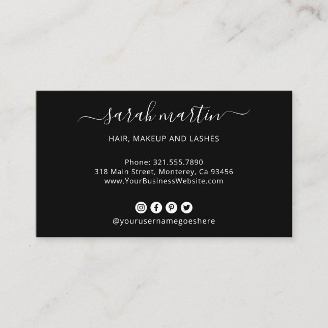 Elegant Black Social Media Icons Modern Visitkort (Framsida)