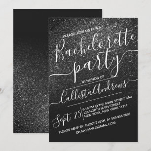 Elegant Black Sparkly Glitter Ombre Bachelorette Inbjudningar