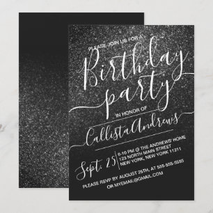 Elegant Black Sparkly Glitter Ombre Birthday Inbjudningar