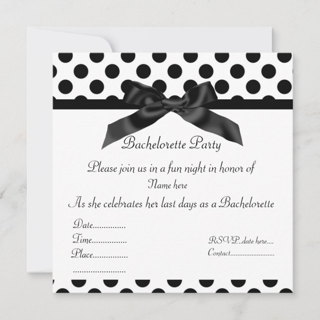 ELEGANT BLACK SPOT BACHELORETTE PARTY-INBJUDAN INBJUDNINGAR (Framsida)