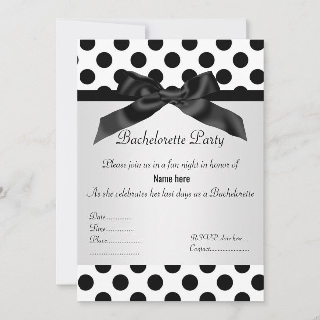 ELEGANT BLACK SPOT BACHELORETTE PARTY-INBJUDAN INBJUDNINGAR (Framsida)