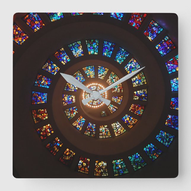 Elegant Black Stached Glass Swirl Mönster Fyrkantig Klocka (Framsida)