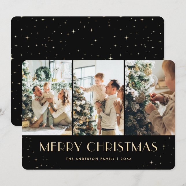 Elegant Black Starry Night Photo jul Card Julkort (Fram/baksida)