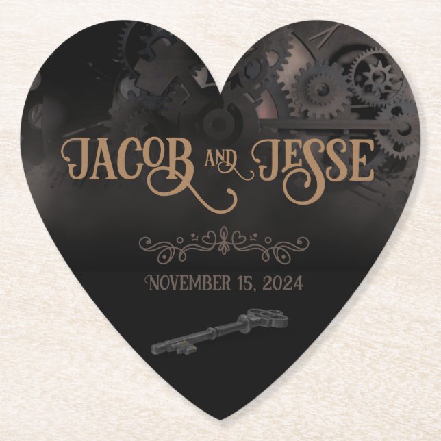 Elegant Black Steampunk Bröllop Underlägg Papper (Framsida)