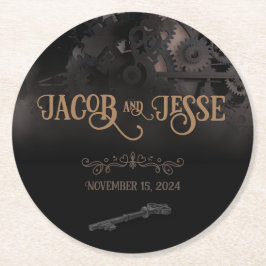 Elegant Black Steampunk Bröllop Underlägg Papper Rund